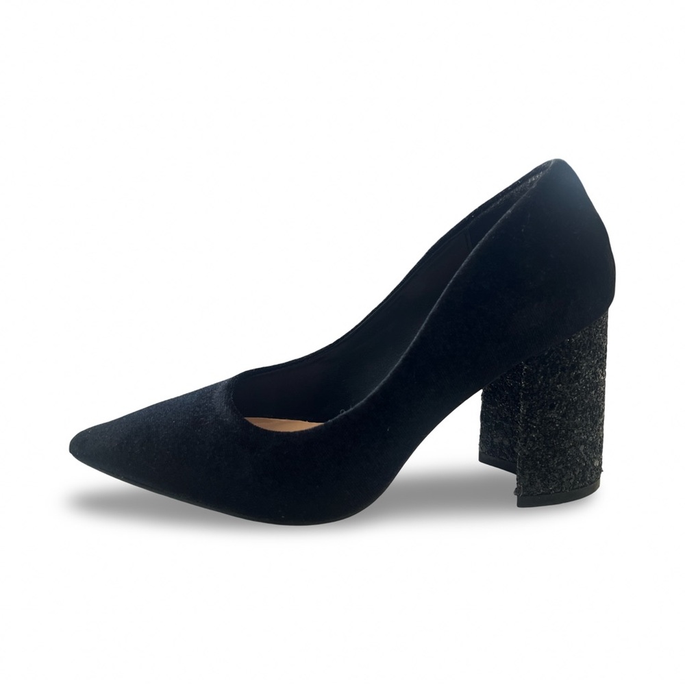 SUSIRONG Black Glitter Block Heel Pumps – Size 6 (Brand New)